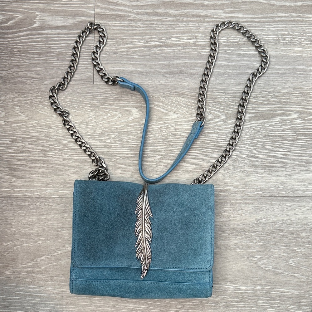 Zara Blue Suede Chain Strap Crossbody Bag